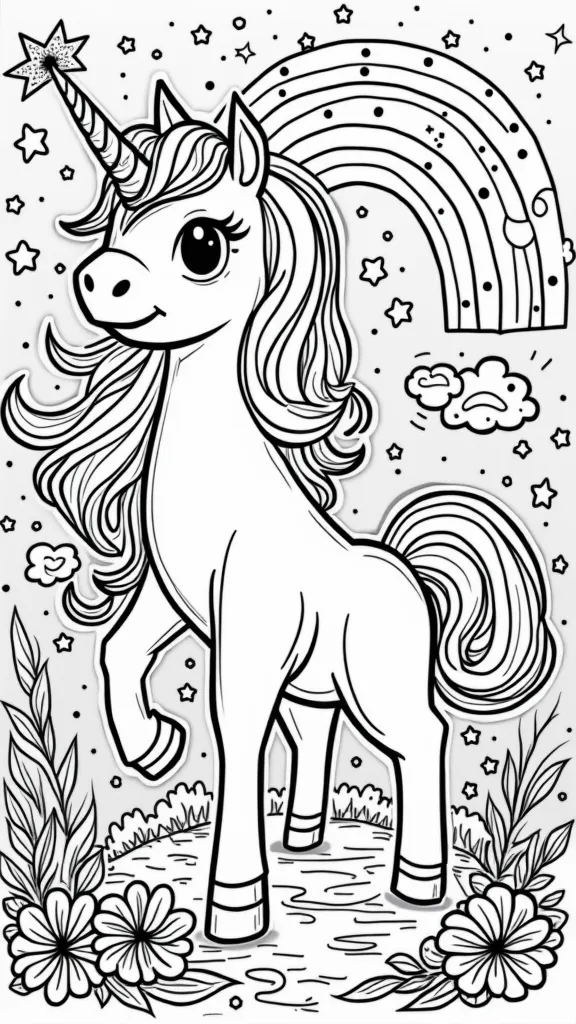 Lindas páginas para colorear de unicornio imprimible